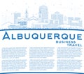 Outline Albuquerque New Mexico City Skyline with Blue Buildings and Copy Space