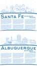 Outline Albuquerque and Santa Fe New Mexico City Skyline Set