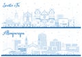 Outline Albuquerque and Santa Fe New Mexico City Skylines Set with Blue Buildings