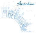 Outline Alexandria Egypt City Skyline with Blue Buildings and Co