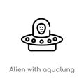 outline alien with aqualung vector icon. isolated black simple line element illustration from astronomy concept. editable vector