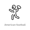 outline american football player playing throwing the ball in his hand vector icon. isolated black simple line element Royalty Free Stock Photo