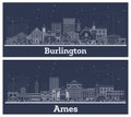 Outline Ames and Burlington Iowa Skyline Set