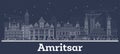 Outline Amritsar India City Skyline with White Buildings Royalty Free Stock Photo