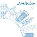 Outline Amsterdam city skyline with blue buildings Royalty Free Stock Photo