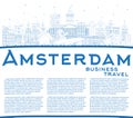 Outline Amsterdam Holland City Skyline with Blue Buildings and Copy Space Royalty Free Stock Photo