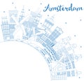 Outline Amsterdam Holland City Skyline with Blue Buildings and Copy Space Royalty Free Stock Photo