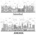 Outline Ankara and Istanbul Turkey City Skyline Set