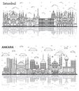 Outline Ankara and Istanbul Turkey City Skyline Set