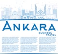 Outline Ankara Skyline with Blue Buildings and Copy Space.