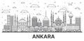 Outline Ankara Turkey City Skyline with Historic Buildings Isolated on White