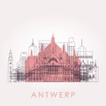 Outline Antwerp skyline with landmarks. Royalty Free Stock Photo