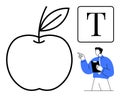 Teacher Explaining Concept with Apple Outline, Text Element, and Tablet Illustration Royalty Free Stock Photo