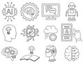 Outline artificial intelligence elements including digital communication symbols Royalty Free Stock Photo