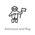 outline astronaut and flag vector icon. isolated black simple line element illustration from astronomy concept. editable vector