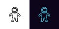 Outline astronaut icon, with editable stroke. Linear spaceman sign, cosmonaut pictogram. Space explorer