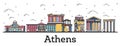 Outline Athens Greece City Skyline with Color Buildings Isolated on White