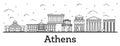 Outline Athens Greece City Skyline with Historical Buildings Isolated on White Royalty Free Stock Photo