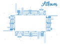 Outline Athens Skyline with Blue Buildings and copy space