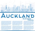 Outline Auckland Skyline with Blue Buildings and Copy Space.