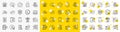 Outline Auction hammer, Fast delivery and Qr code line icons. For web app. Vector