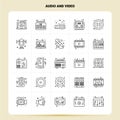 OutLine 25 Audio And Video Icon set. Vector Line Style Design Black Icons Set. Linear pictogram pack. Web and Mobile Business Royalty Free Stock Photo