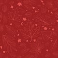 Outline autumn leaves. Red seamless pattern.