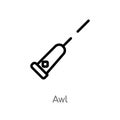 outline awl vector icon. isolated black simple line element illustration from sew concept. editable vector stroke awl icon on Royalty Free Stock Photo