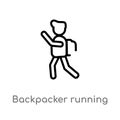 outline backpacker running vector icon. isolated black simple line element illustration from people concept. editable vector