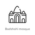 outline badshahi mosque vector icon. isolated black simple line element illustration from monuments concept. editable vector