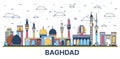 Outline Baghdad Iraq City Skyline with Colored Historic Buildings Isolated on White. Vector Illustration Royalty Free Stock Photo