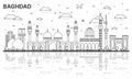 Outline Baghdad Iraq City Skyline with Historic Buildings and Reflections Isolated on White Royalty Free Stock Photo