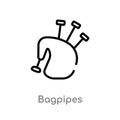 outline bagpipes vector icon. isolated black simple line element illustration from music concept. editable vector stroke bagpipes