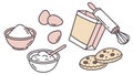 Outline Baking Ingredients: Eggs, Flour, Rolling Pin, Cookies, vector design Generative AI Royalty Free Stock Photo
