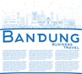 Outline Bandung Indonesia City Skyline with Blue Buildings and C
