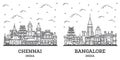 Outline Bangalore and Chennai India City Skyline Set
