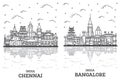 Outline Bangalore and Chennai India City Skyline Set