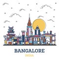 Outline Bangalore India City Skyline with Colored Historic Buildings Isolated on White Royalty Free Stock Photo