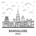 Outline Bangalore India City Skyline with Historic Buildings Isolated on White Royalty Free Stock Photo