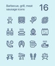 Outline Barbecue, grill, meat, sausage icons for web and mobile design pack 2 Royalty Free Stock Photo