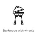 outline barbecue with wheels vector icon. isolated black simple line element illustration from american football concept. editable Royalty Free Stock Photo