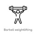 outline barbell weightlifting vector icon. isolated black simple line element illustration from gym and fitness concept. editable Royalty Free Stock Photo