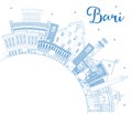 Outline Bari Italy City Skyline with Blue Buildings and Copy Space