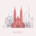 Outline Basel skyline with landmarks.