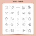 OutLine 25 Basic Ui Elements Icon set. Vector Line Style Design Black Icons Set. Linear pictogram pack. Web and Mobile Business Royalty Free Stock Photo