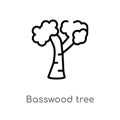 outline basswood tree vector icon. isolated black simple line element illustration from nature concept. editable vector stroke