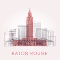 Outline Baton Rouge skyline with landmarks.