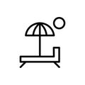 Outline beach chairs and umbrella logo icon vector, summer beach design vector illustration