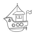 Outline of a beautiful boat for coloring on a white background. Summer travel. Vector black icon on a white background