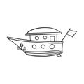 Outline of a beautiful boat for coloring on a white background. Summer travel. Vector black icon on a white background